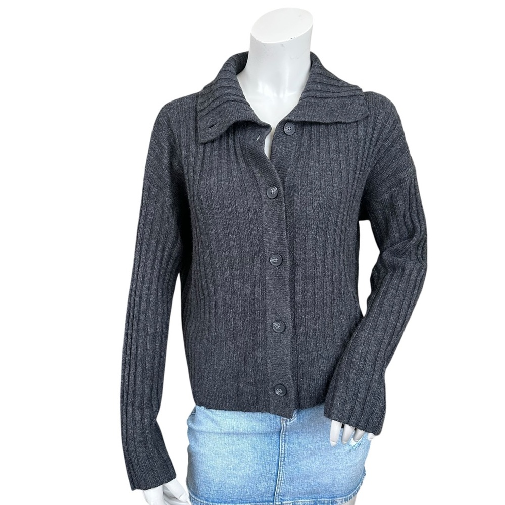 Madewell Oversized Collar Heathered Gray Button Down Wool Blend Cardigan Medium